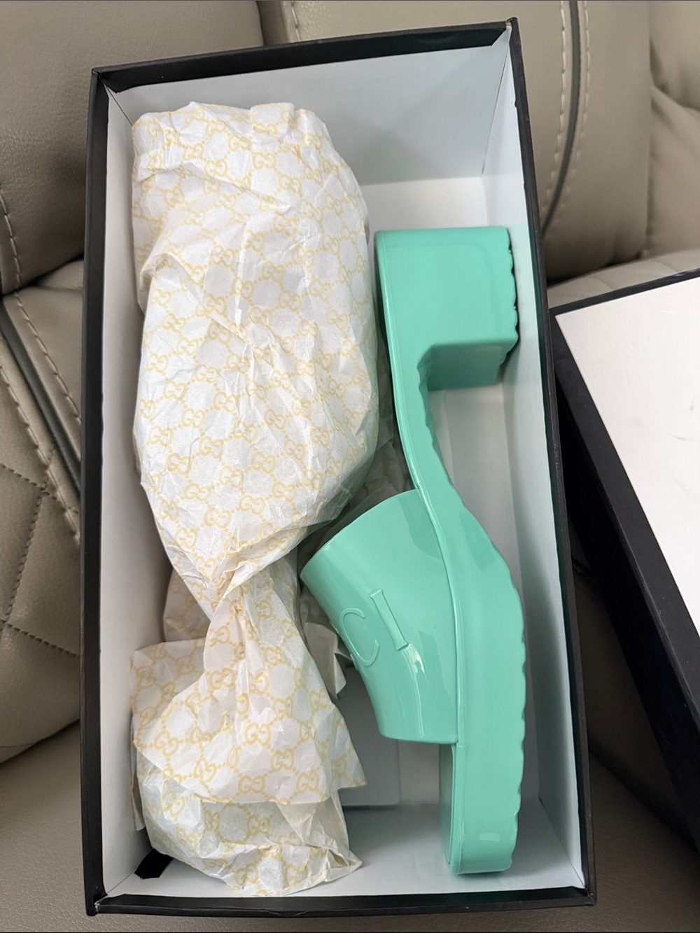 Gucci Patent Mint Green Slide Mules - Picture 9 of 16